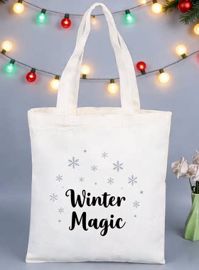 圣诞卡通帆布包女圣诞老人驯鹿雪人节日单肩包大容量礼品袋通勤购