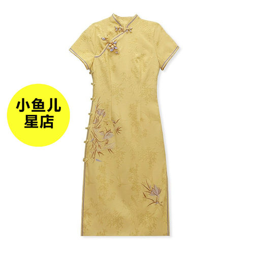 改良汉服夏季款国风重工盘扣刺绣短袖连衣裙新中式气质时尚旗袍裙