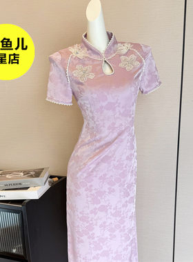 高端新中式旗袍连衣裙明星穿搭连衣裙女夏天巨好看的绝美复古长裙