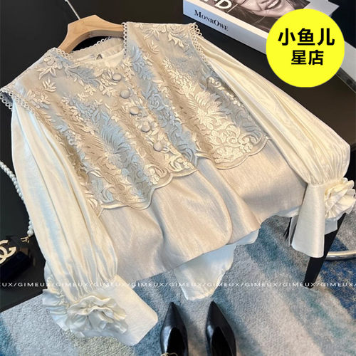 高端版法式温柔风气质上衣套装春夏款新中式蕾丝刺绣拼接马甲衬衫