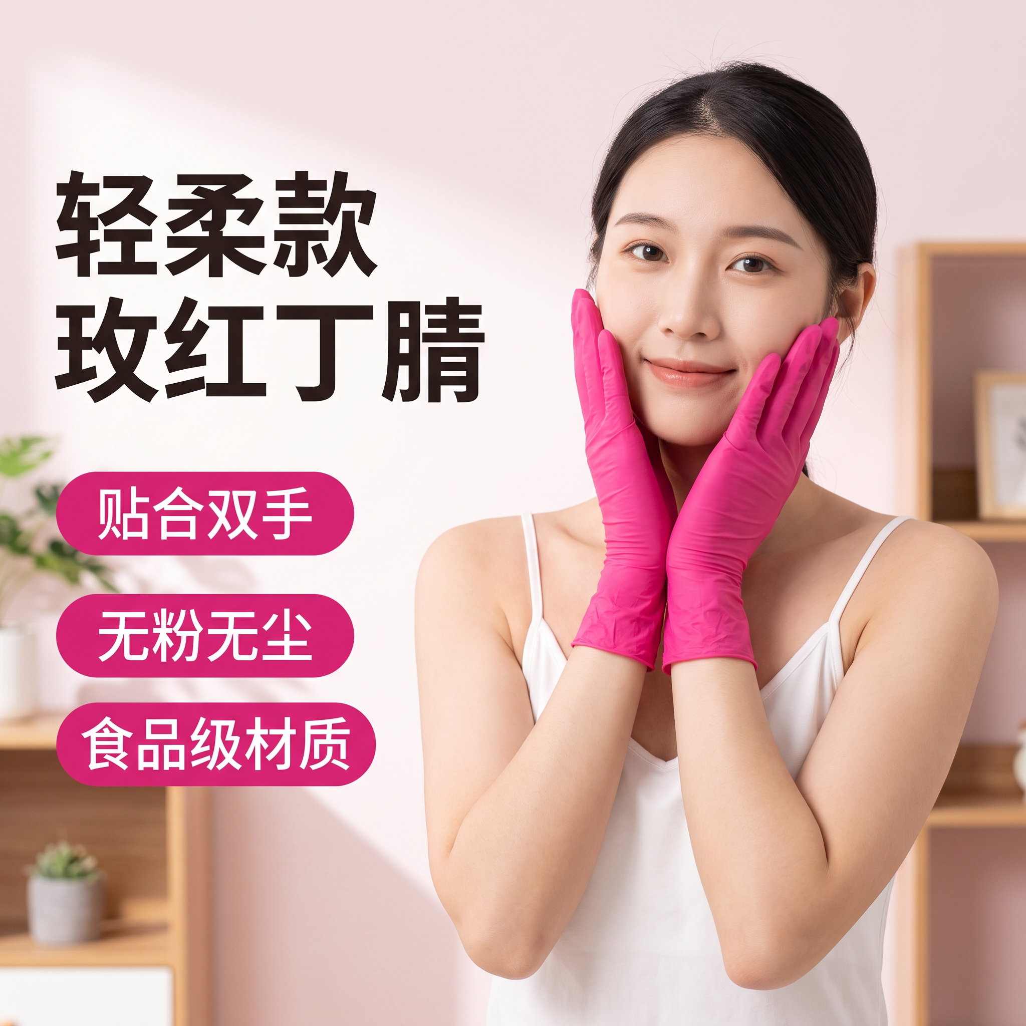 一次性手套玫红丁腈加厚耐用食品级厨房餐饮专用防水防油防滑耐磨