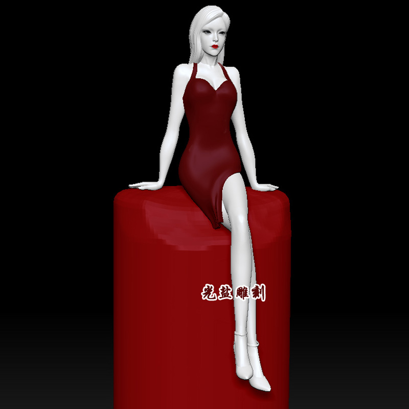 美女stl圆雕图坐姿3d模型精雕三维人体雕刻机女性坐姿3d打印模型