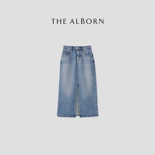 奥莉酱THE ALBORN·“长腿滤镜”兰精天丝雨露麻混纺 牛仔半身裙