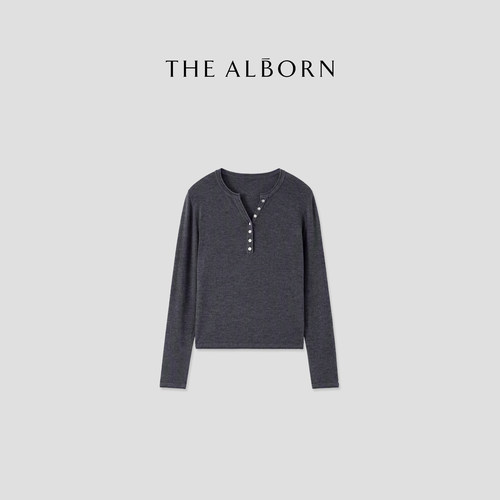 奥莉酱THE ALBORN·“松弛态度”48支羊绒桑蚕丝混纺亨利领针织衫