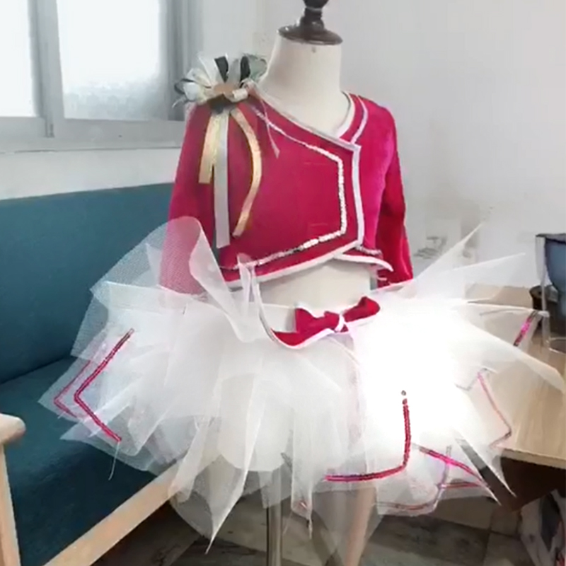 红歌红色舞蹈白纱蓬蓬裙演出服