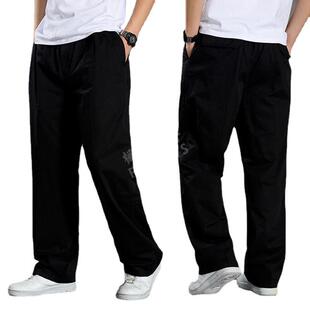 加大工装 休闲裤 裤 大码 纯棉直筒松紧腰 春夏薄款 宽松中年男长裤 男式