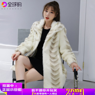 进口整貂皮小母貂外套女中长款水貂毛大衣年轻妈妈款海宁皮草冬白