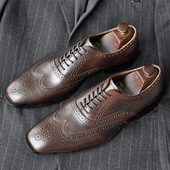商务正装 皮鞋 布洛克雕花男鞋 欧美真皮修长男士 方头英伦手工牛津鞋