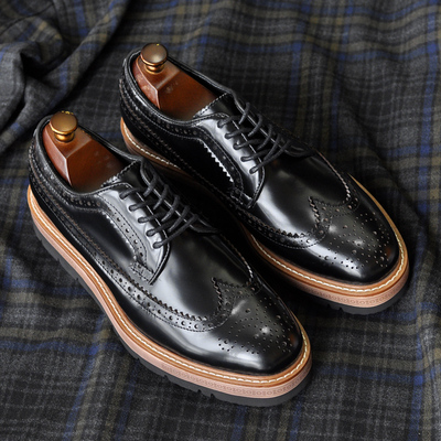 手工男鞋厚底布洛克雕花潮流