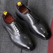 婚鞋 手工真皮男士 潮流布洛克雕花方头牛津鞋 英伦宽版 商务正装 皮鞋