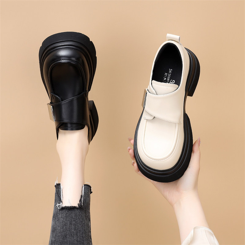 黑色乐福鞋女英伦风厚底小皮鞋