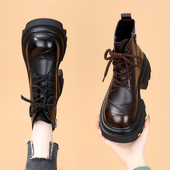 加绒小个子增高英伦风真皮短靴大码 厚底马丁靴女2025新款 秋冬季