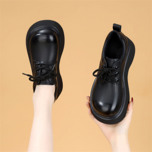 中跟小皮鞋 黑色学院风增高通勤春秋单鞋 女2025新款 英伦厚底乐福鞋