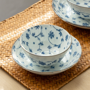 日本进口美浓烧有古窑唐草碗盘碟餐具日式米饭碗菜盘骨碟深钵汤碗