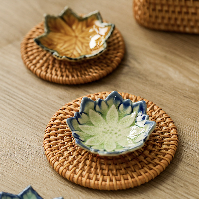 日本制濑户烧手作冰裂纹枫叶莲花筷架子日式陶瓷筷托筷枕笔置笔架