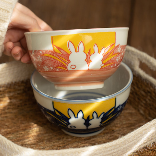 日本美浓烧兔子陶瓷大汤碗面碗