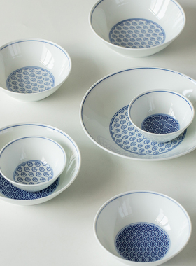 日本进口美浓烧云纹青海波陶瓷碗盘餐具日式菜盘子米饭碗面盘汤碗