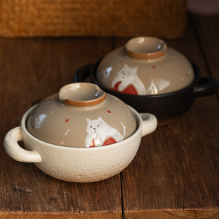 燃气灶明火陶瓷砂锅日式 可爱猫咪炖汤锅煲仔饭锅家用大容量煲汤锅