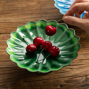 日本进口濑户烧绿琉璃高脚盘日式茶点盘果盘零食糕点盘高台托盘