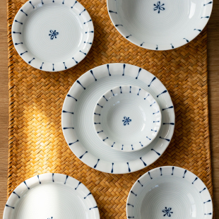 日本进口美浓烧竖十草陶瓷碗盘碟餐具日式 米饭碗菜盘料碟小钵汤碗