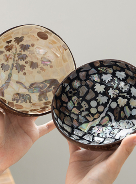 天然手工贝壳椰子碗玄关钥匙首饰收纳碗椰子壳碗南洋家居装饰摆件