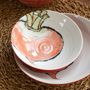 日本进口美浓烧蔬菜萝卜碗盘餐具日式饭碗深菜盘咖喱饭盘家用汤碗