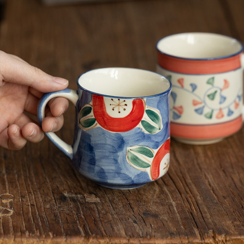 日本美浓烧手绘樱花陶瓷马克杯日式咖啡杯复古茶杯水杯牛奶早餐杯