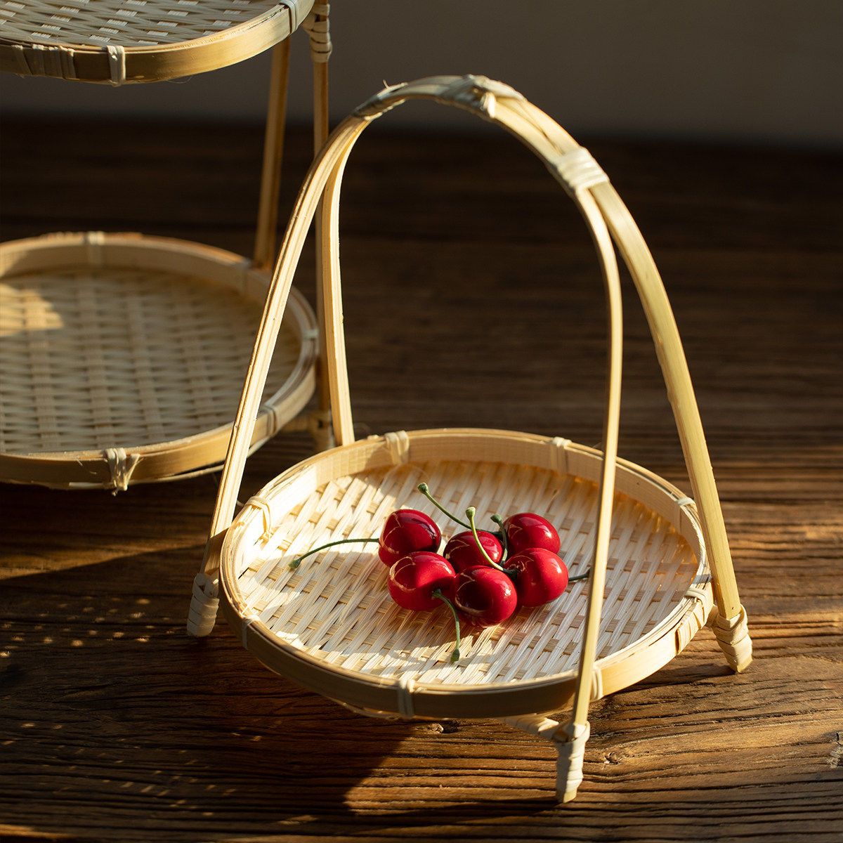 竹编提篮茶点水果提手篮子茶歇甜品托盘煮茶干果零食盘多层小竹篮,餐饮具,餐用托盘,淘宝优惠券,粉丝福利购,淘宝优惠卷