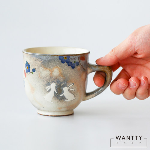 职人白兔子复古风灰色系粗陶水杯