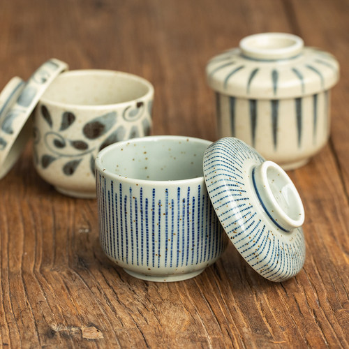 日本进口美浓烧复古十草茶碗日式蒸蛋碗一人食炖盅带盖隔水蒸汤盅