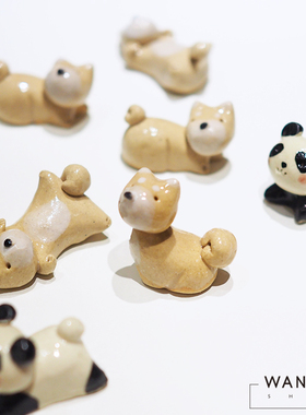 现货 日本制濑户烧手作筷架 粗陶制柴犬小熊猫筷托筷架箸置笔搁
