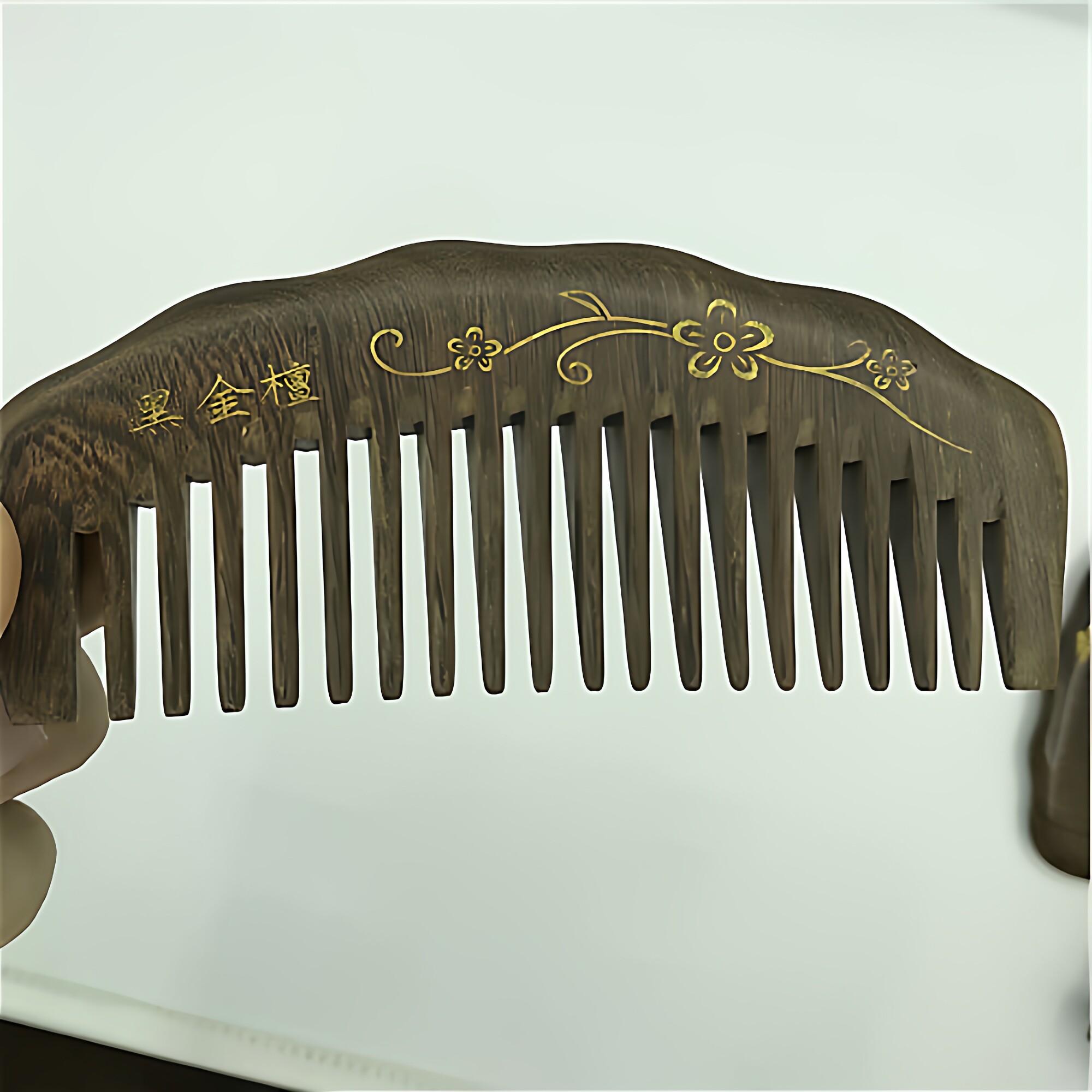 12厘米黑金檀描金木梳月型黑檀桃木梳子防静电防脱发母亲节礼物