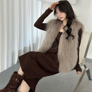 2025秋冬韩系双面编织貉子毛外套网红风皮草背心马甲甜美系外套潮