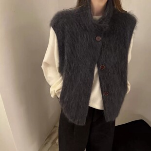 羊羔毛羊绒拉毛拉绒皮草马甲女立领2026新款皮毛一体毛毛背心外套