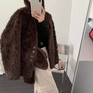 2025高端欧货仿小胡杨环保毛毛配围巾加厚毛毛外套皮毛一体外套冬