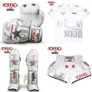 新款YOKKAO战队套装 泰拳散打拳击真皮牛皮拳套男女速干短裤护腿