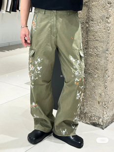 Ben Steven水洗做旧泼墨多口袋工装裤男女宽松直筒阔腿休闲长裤子