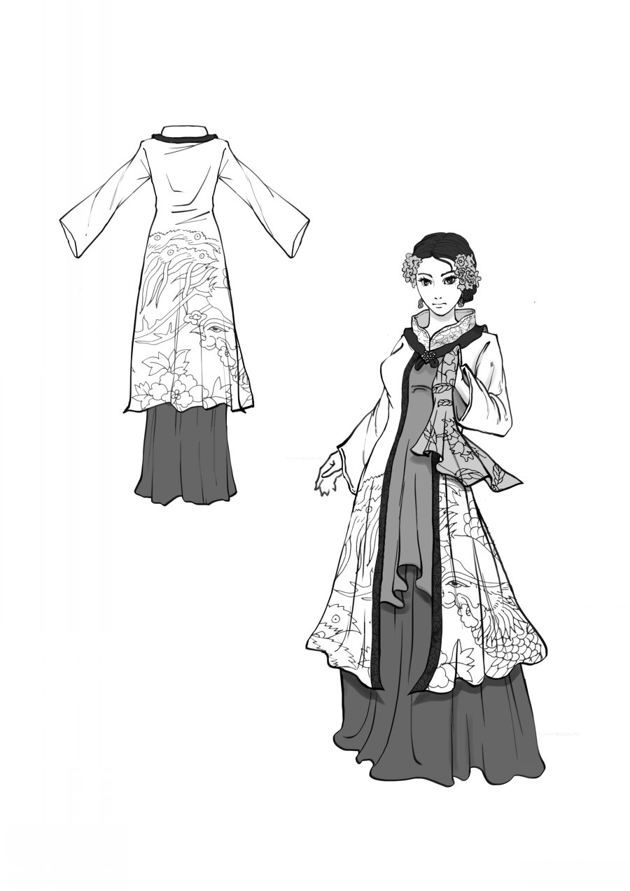 168-中国古代各个朝代古装服饰黑白线稿中国风唐装汉服旗袍图画集