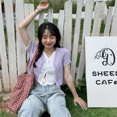 Two pieces of short sleeved knitted cardigan