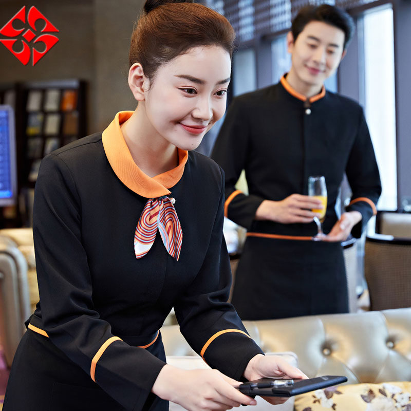 酒店中西餐厅服务员工作服长袖火锅店饭店酒楼传菜员秋冬双层套装