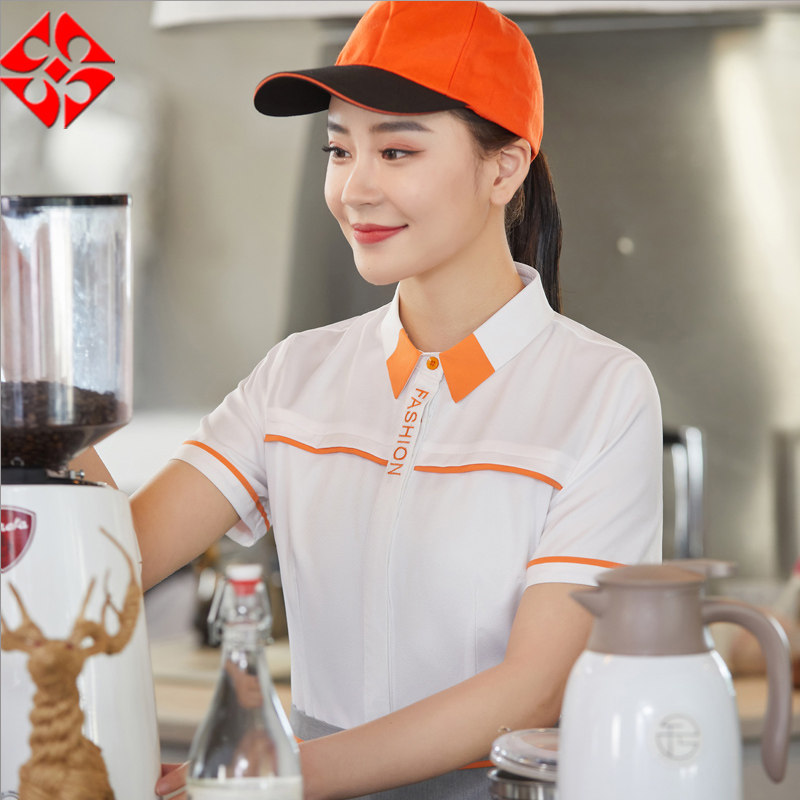 酒店餐饮服务员工作服短袖中西餐咖啡厅奶茶火锅店夏季衬衣套装女