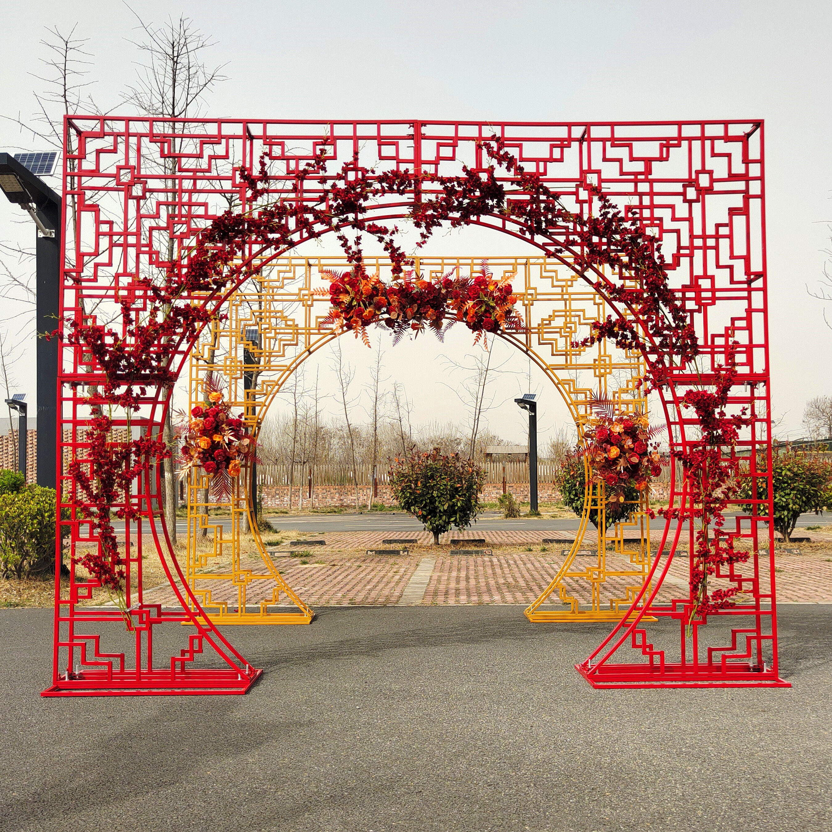 中式婚礼铁艺拱门 婚庆道具方管中华门定做 迎宾区摆件 婚礼布置