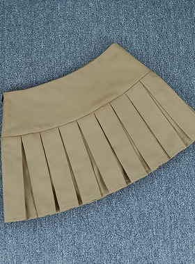 卡其色半裙夏百褶裙西装面料a字半身裙小个子xs裙子150显高短裙