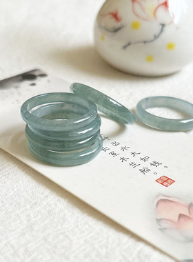 天然蓝水翡翠戒指女男款 危地马拉绿色玉石素圈指环个性食指尾戒