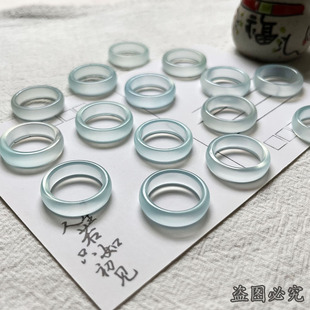 冰种玛瑙玉髓海天蓝色玉石戒指小众设计高级感简约冷淡风指环学生
