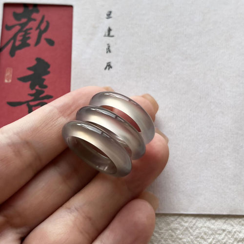 天然玛瑙玉石灰玉髓戒圈马料高冰