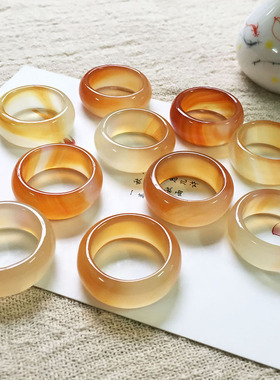 温柔气质玛瑙玉石戒指扳指女款 暖橘色玉髓国风中国风食指戒配饰