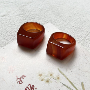 天然玛瑙玉石红玉髓扳指 个性方形男款玉扳戒指本命年大拇指个性