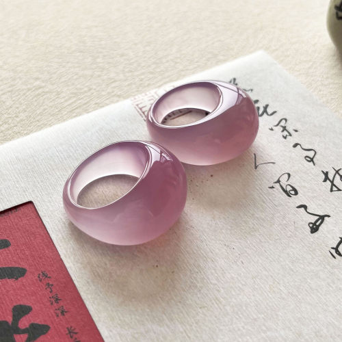 天然正品玛瑙玉石粉水滴扳指