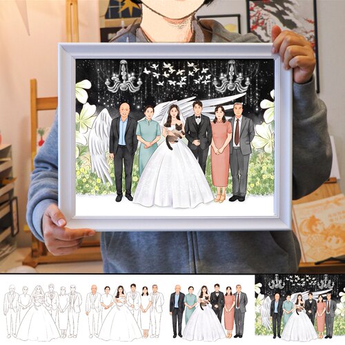 人像全家福手绘定制礼物画框